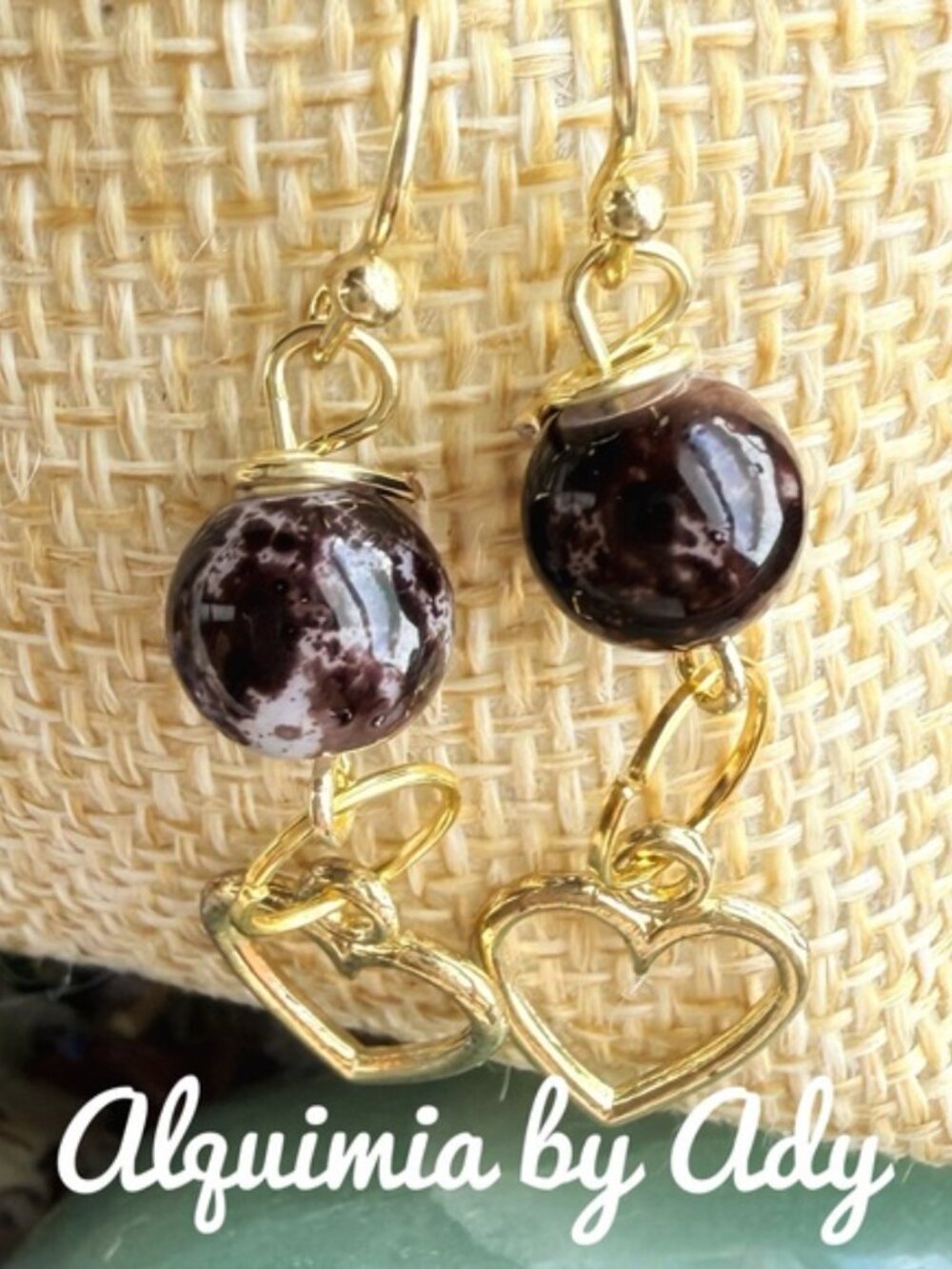 Summer beaded gold dangle hearts earrings